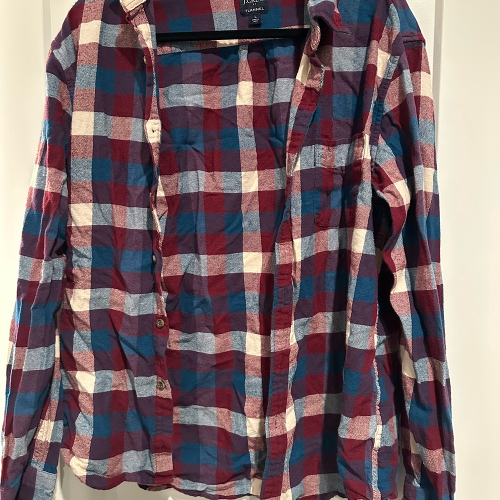 J. Crew Burgundy and Teal Checkered Flannel Shirt